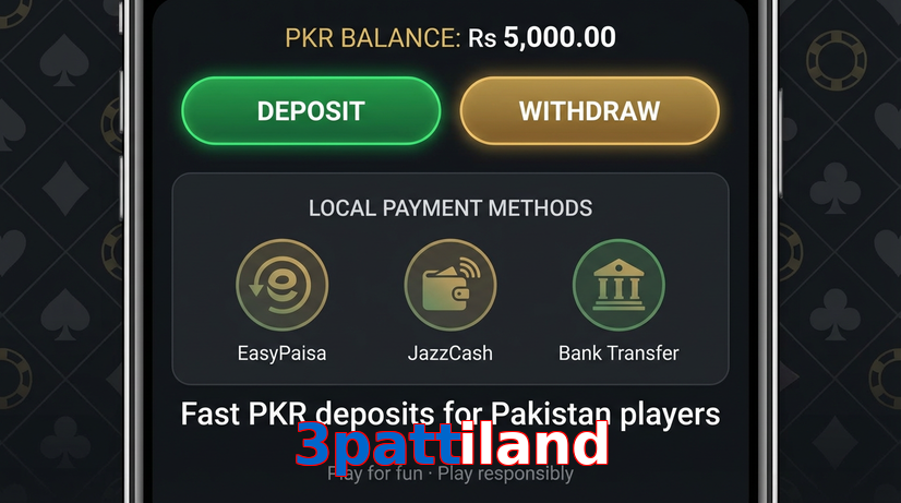 Deposit and withdrawal screen with PKR methods